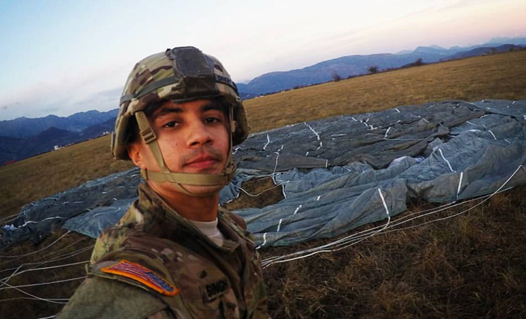 Army paratrooper Ashish Singh after a jump in Italy.
