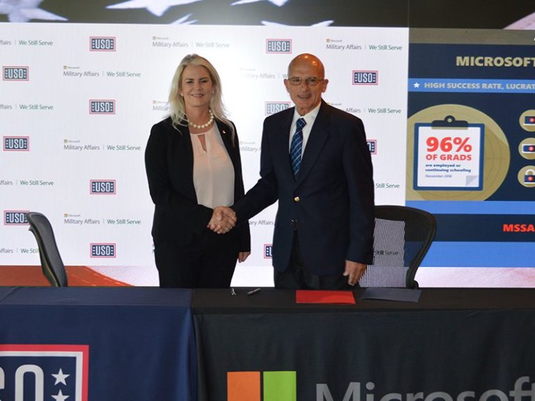 Chris Cortez shaking hands with USO.