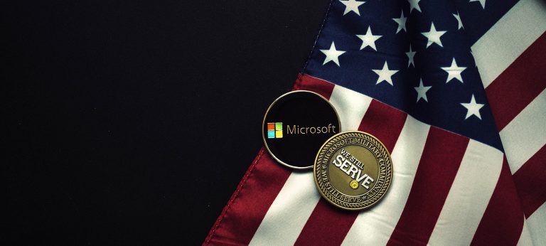 Flag with Microsoft Military Affairs Coins