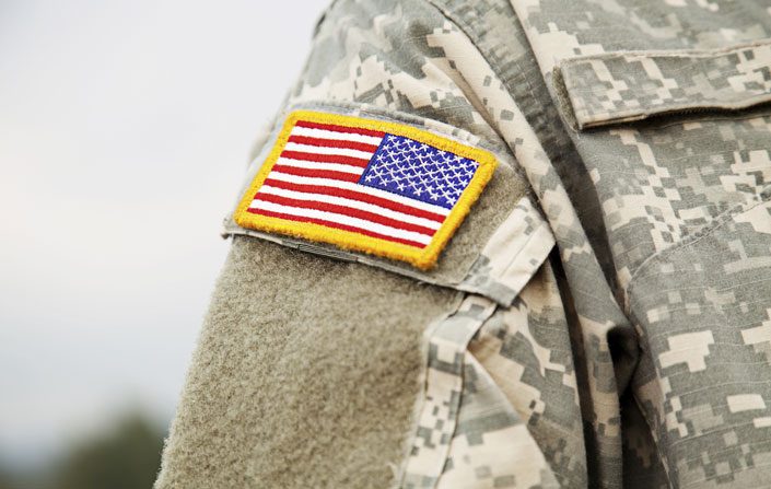 Army ACU uniform stock image of combat sleeve shoulder.