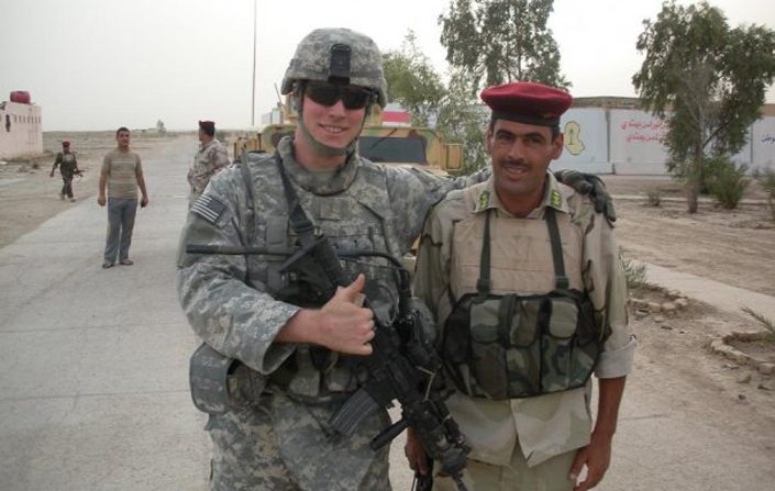 Palmer Batt posing for a photo while deployed.