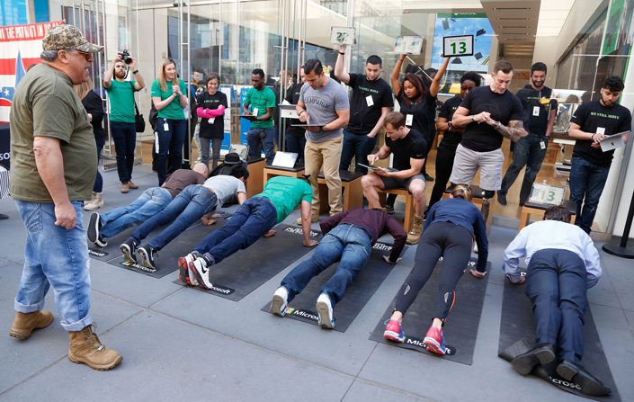 Microsoft Military Affairs participated in the pushups for charity event.