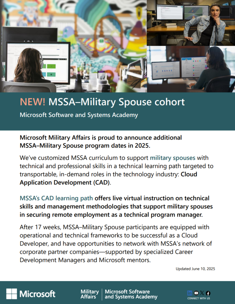 Brochure cover to the MSSA Military Spouse program brochure