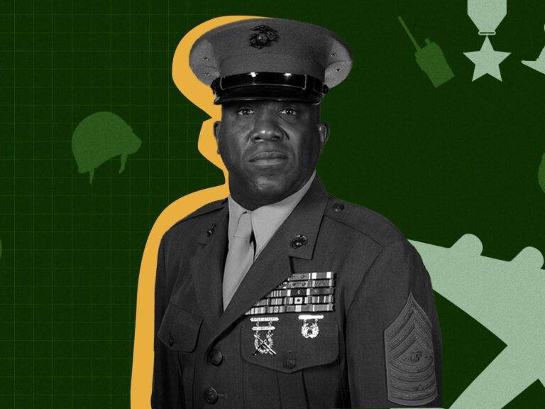 Sargeant Major Ron Green looks at the camera in uniform